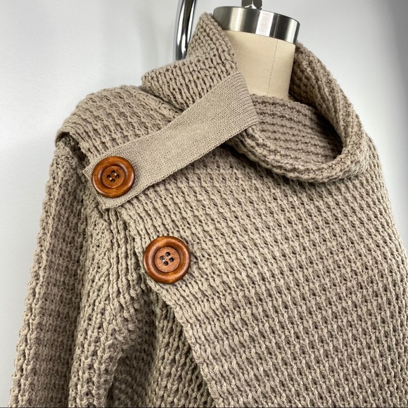 ๐ Mocha Wrap Asymmetrical Hem Waffle Knit Sweater - Picture 5 of 6